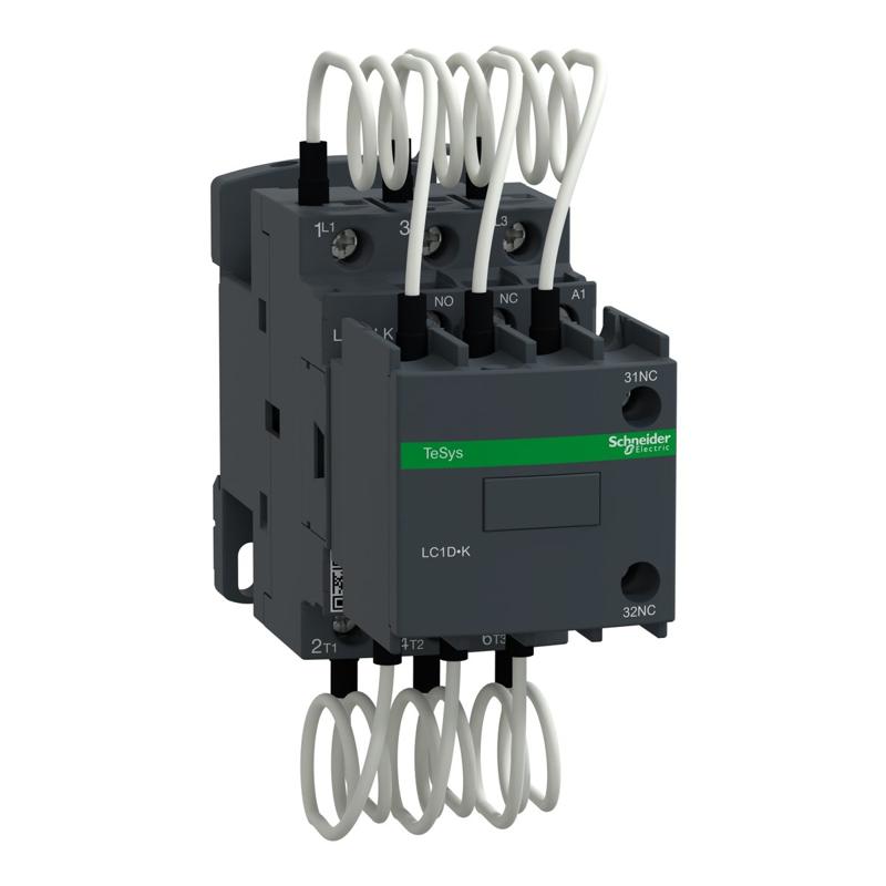 Schneider Electric Capacitor contactor, TeSys D, 20 kVAR at 400 V/50 Hz, coil 220 V AC 50/60 Hz, manufacturer catalog image