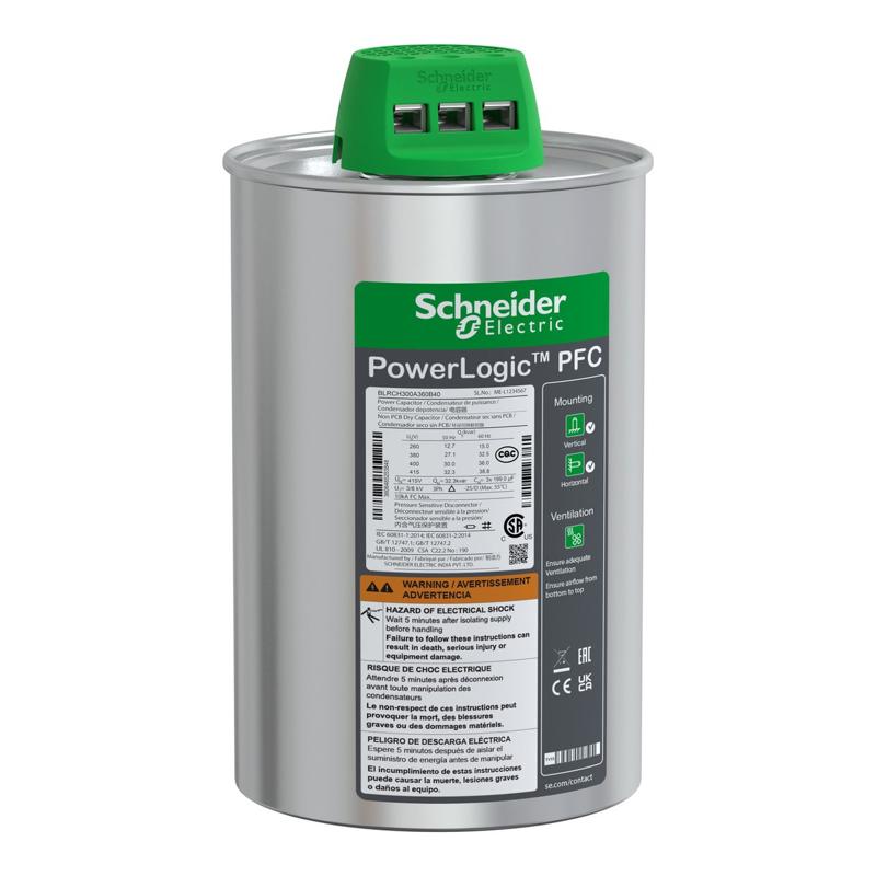 Schneider Electric VarPlus Can HDuty Capacitor - 30/36 kvar - 400 V - 50/60Hz, manufacturer catalog image