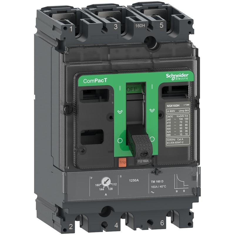 Schneider Electric Circuit breaker, ComPacT NSX100H, 70kA/415VAC, 3 poles, TMD trip unit 80A, manufacturer catalog image