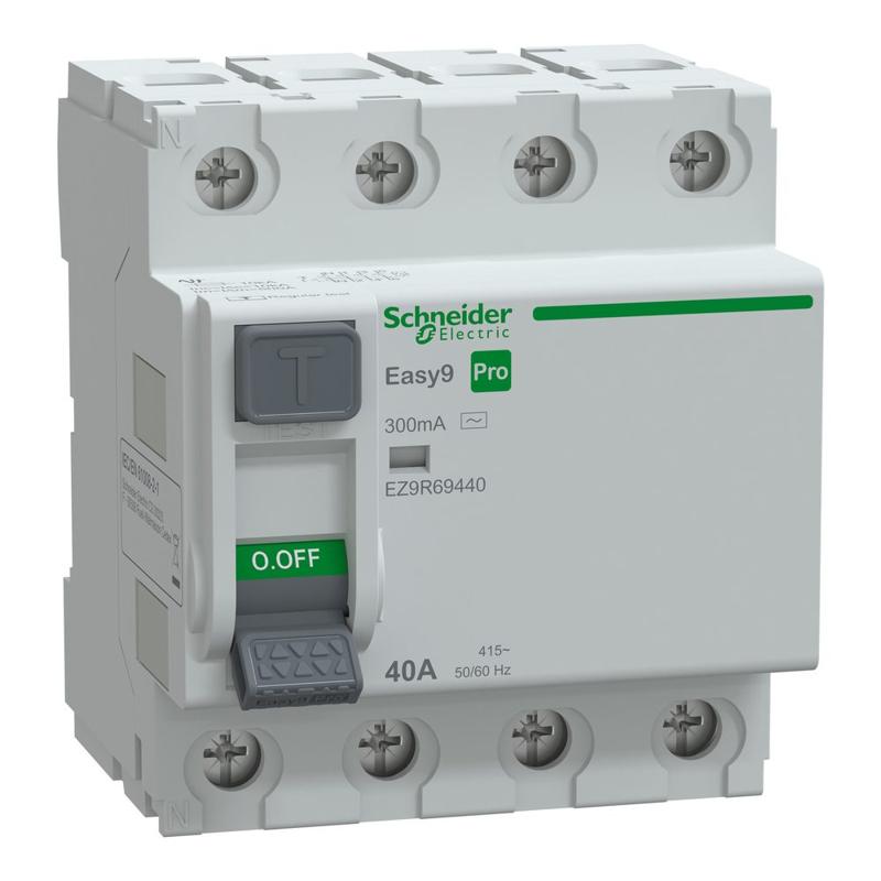 Schneider Electric Residual current circuit breaker(RCCB), Easy9 Pro, 4P, 40A, AC Type, 300mA, manufacturer catalog image