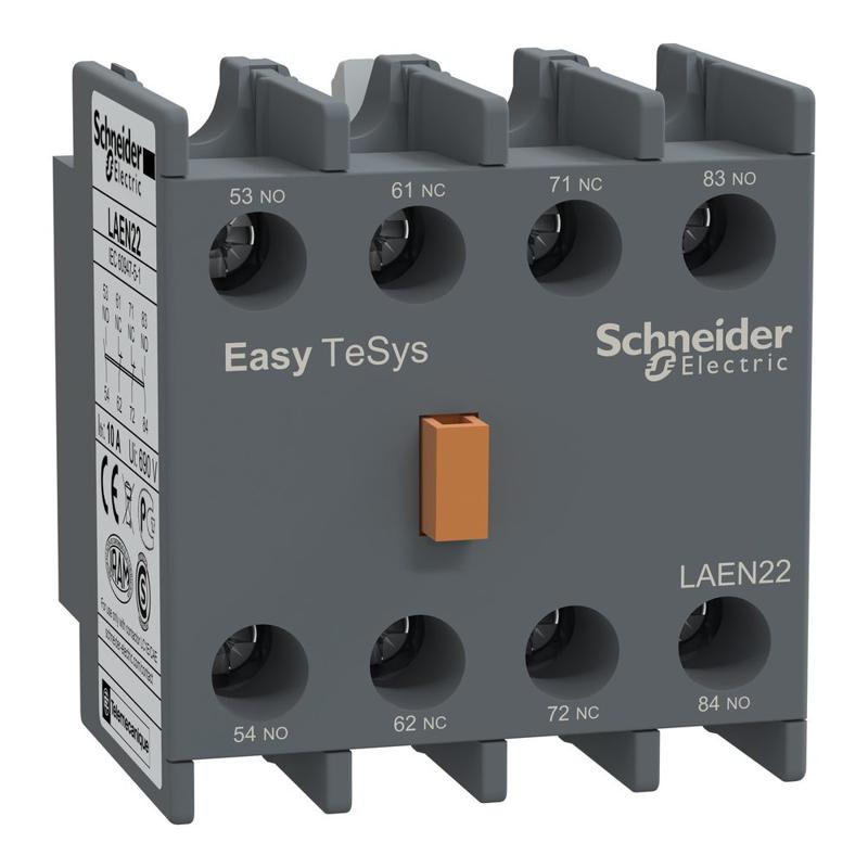 Schneider Electric EasyPact TVS - auxiliary contact block - 2 NO + 2 NC - screw-clamps terminals, manufacturer catalog image