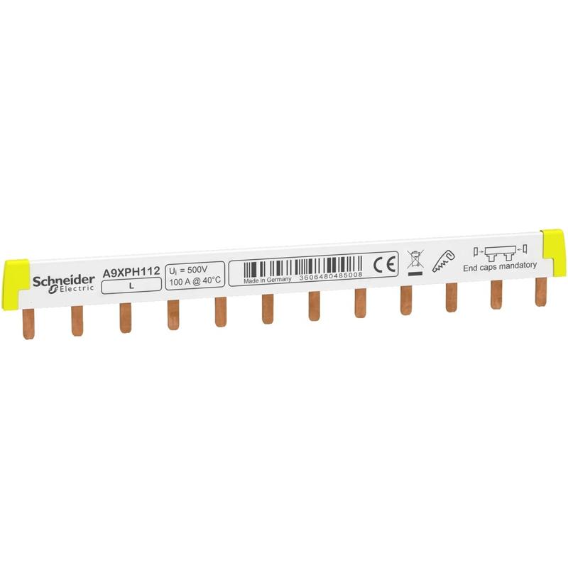 Schneider Electric Acti 9 - comb busbar - 1L - 18 mm pitch - 12 modules - 100A, manufacturer catalog image
