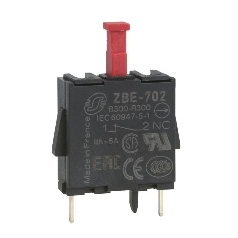 Schneider Electric single contact block for head Ø22 1NC silver alloy pins for PCB, manufacturer catalog image