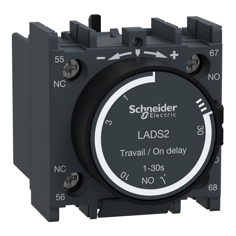Schneider Electric TeSys D - time delay auxiliary contact block - 1 NO + 1 NC screw clamp terminals, manufacturer catalog image