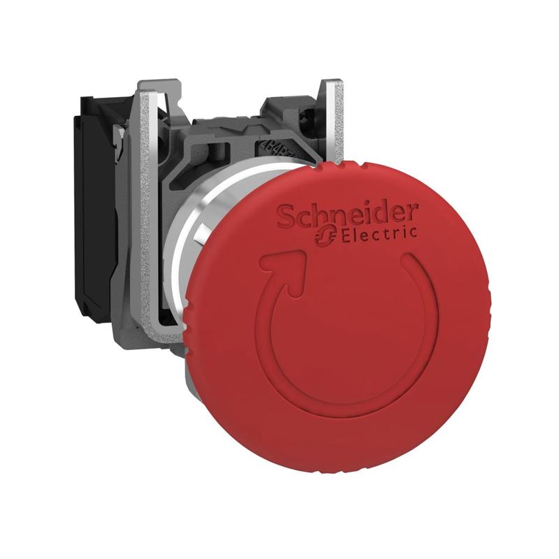 Schneider Electric Red Ø40 Emergency stop, switching off Ø22 latching turn release 1NC, manufacturer catalog image