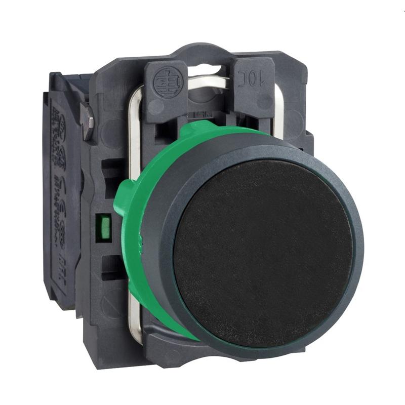 Schneider Electric Push button, plastic, flush, black, Ø22, spring return, unmarked, 1 NO, manufacturer catalog image