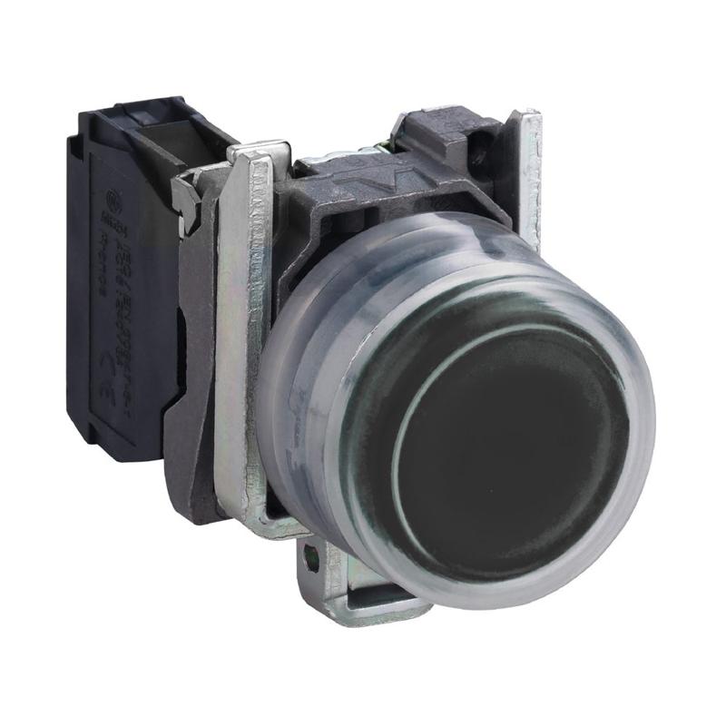 Schneider Electric Push button, metal, projecting, black, Ø22, spring return, booted, unmarked, 1 NO, manufacturer catalog image