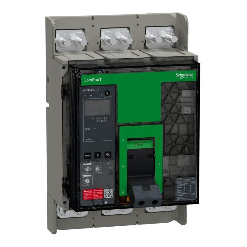 Schneider Electric Circuit breaker, ComPacT NS800H, 70kA at 415VAC, 3P, fixed, manually operated, MicroLogic 2.0E control unit, 800A, manufacturer catalog image