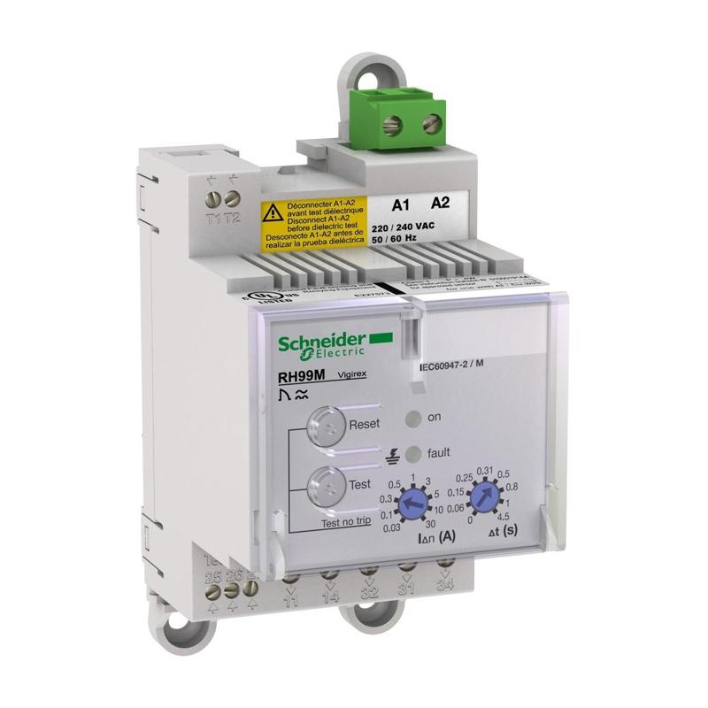Schneider Electric residual current protection relay, Vigirex RH99M, 30 mA to 30 A, 110/130 VAC 50/60 Hz, DIN rail mounting, manufacturer catalog image
