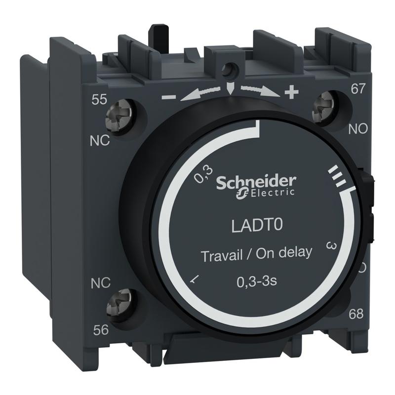 Schneider Electric TeSys D - time delay auxiliary contact block - 1 NO + 1 NC screw clamp terminals, manufacturer catalog image